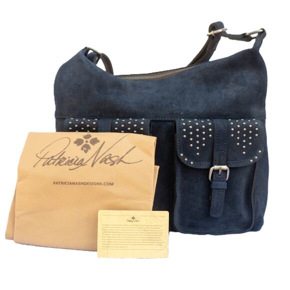 PATRICIA NASH Purse Navy Suede Large Handbag Satchel Crossbody Bag NWOT - Picture 4 of 16